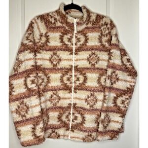 Lucky Brand Women's Medium NEW Aztec Faux Sherpa Fleece Jacket  Beige Cream $169